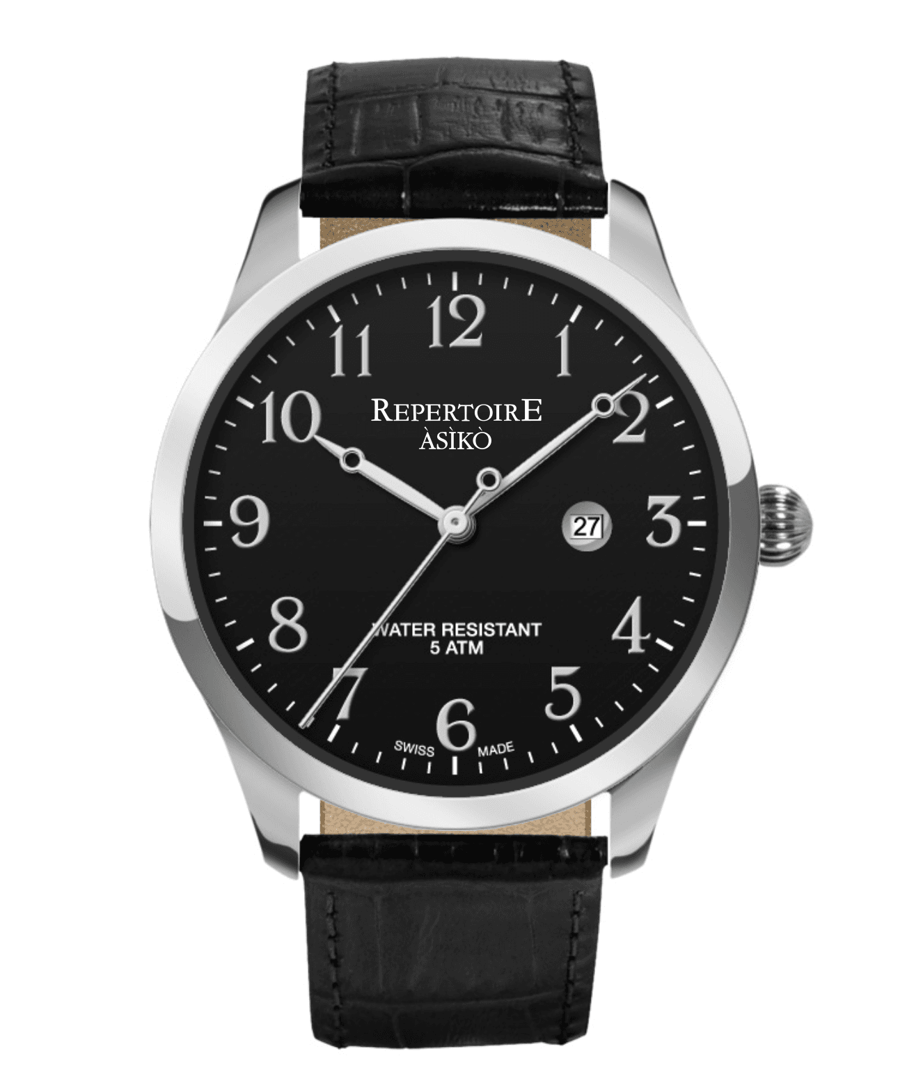 Àsìkò Ire black Arabic numeral watch on leather