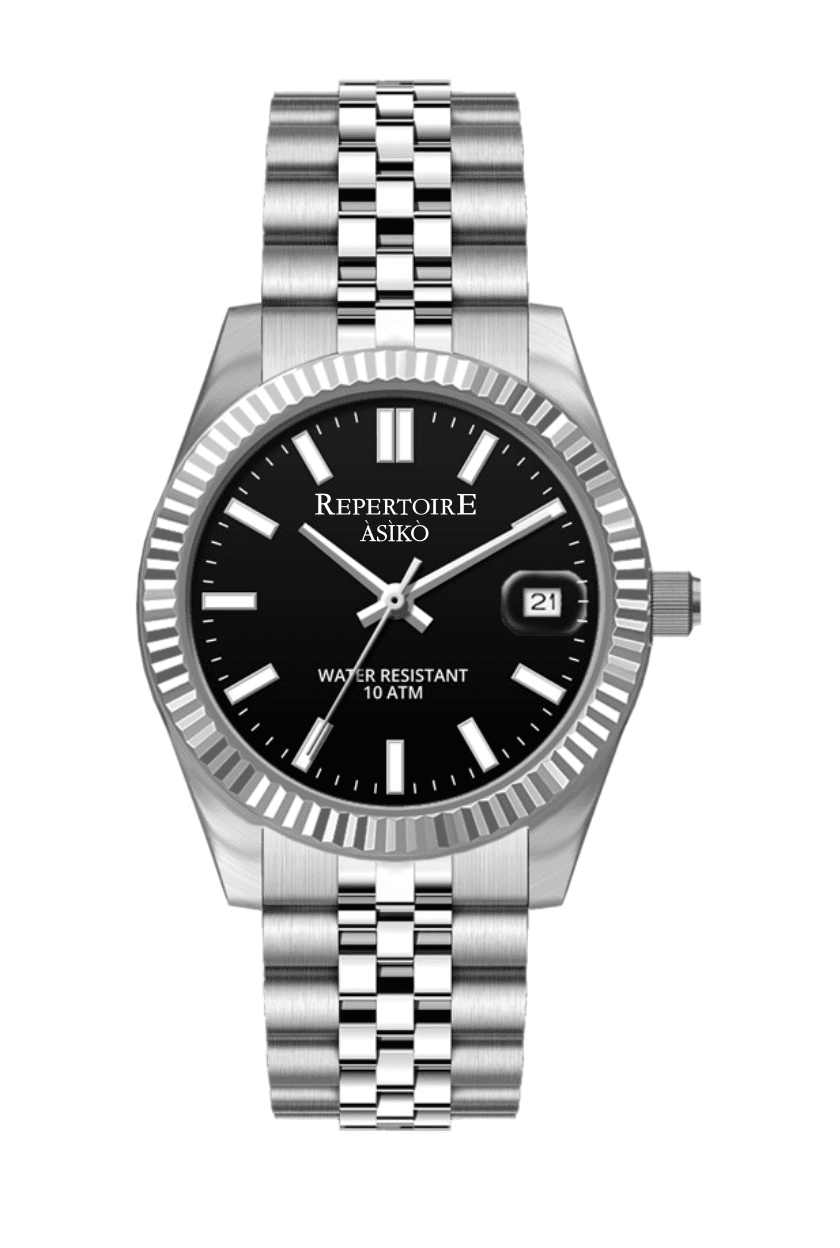 ÀSÌKÒ ÀMÍ black dial watch with jubilee bracelet
